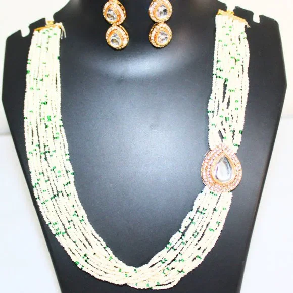 White Pearl Jewellery set White Kundan Pearl Necklace Kundan Pearl Set - Picture 2 of 2